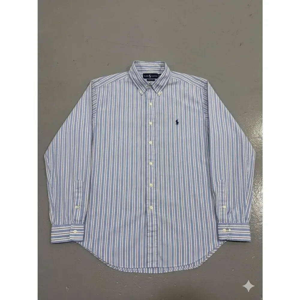 Polo Ralph Lauren Mens 16.5 34/35 XL Classic‎ Fit Striped Button Down Shirt Blue